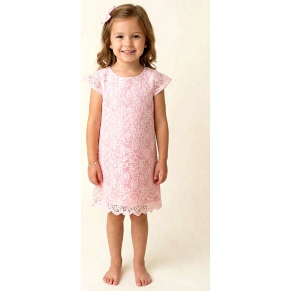 Crazy 8 Other - Crazy 8 Girl's Pink Lace Dress Parry Dressy Special Occasion Size 5 Short Sleeve